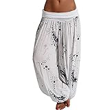 Maiyifu-GJ Women's Printed Wide Leg Palazzo Pants Loose Fit Casual Beach Harem Trousers Summer Soft Baggy Lounge Pant (White,Small)