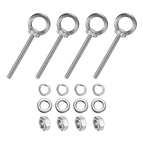 M METERXITY 4-Sets Stainless Eyebolt M6x69mm Shoulder Lifting Eye Bolt with Nuts Washers Male Screw Thread Ring Shoulder Eye Bolts Length 2.72 Inch for Suspending/Fastening