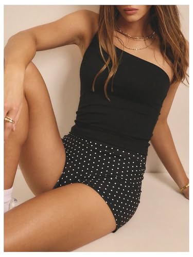 WDIRARA Women's Polka Dots Biker Shorts Elastic Waist Athletic Workout Yoga Shorts4