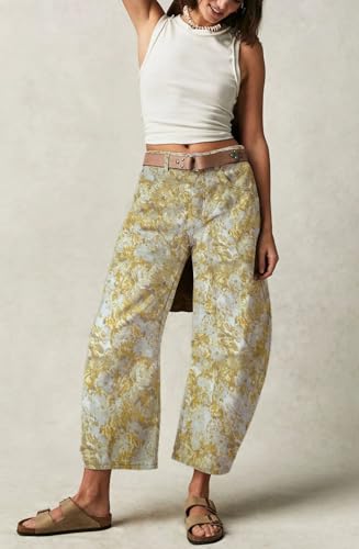 loveimgs Women Baggy Barrel Jeans Mid Rise Printed Denim Pants Wide Leg Jeans Boyfriend Y2k Patchwork Cartoon 2025 Hippie2