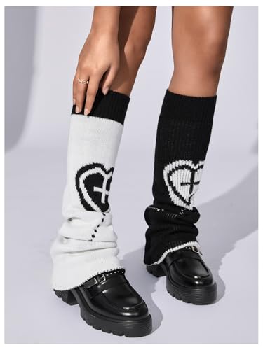 Image of RoseSeek Women's 1 Pair Y2K Bow Front Lace Trim Leg Warmers Ribbed Knit Over Knee Pile Leg Warmers Long Socks