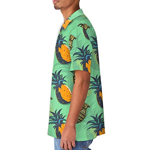 Hawaiian Shirt, Men's Holiday Beach Button Down Casual Shirts, Pineapple Grenade Men's Hawaii Shirt, Birthday Gift (M) #TOP4