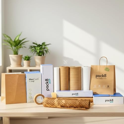 Image of Pack8 Neo Honeycomb Sustainable Paper Packaging Roll, Expandable Cushioning For Breakables, Fragile Items, Shipping, Gifts | Expandable Upto 40-50% (White, 10M X 15 inch)