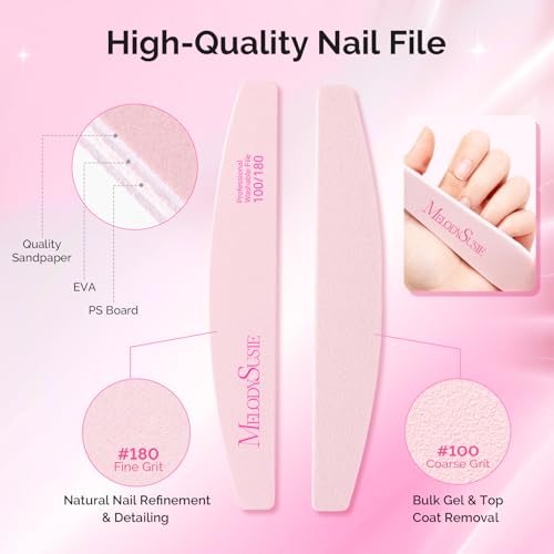 Image of MelodySusie 10Pcs Nail Files 100 /180 Grit, Mixed-Shape Double Sided Emery Boards Bulk Pack for Acrylic, Gel and Natural Nails, Professional Manicure Pedicure Shaping Tools for Home Salon, Pink