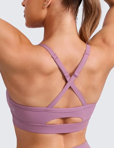Image of CRZ YOGA Butterlift Cross Back Sports Bras | Medium Support, Removable Pads, Yoga, Buttery Soft, Scoop Neck, Cut-Out, Adjustable Thin Straps, for Women