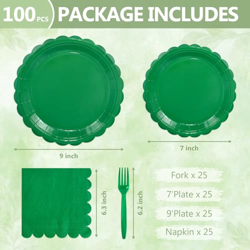 Image of Mulbozy 100 Pcs Green Plastic Plates,Green Disposable Plates Set for Party