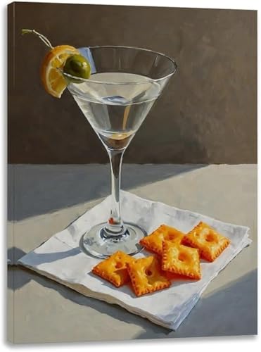 AVWXZBDFH Póster De Martini Y Galletas De Queso, Pintura Retro En Lienzo, Arte De Pared, Imágenes Para Decoración Del Hogar, 40 X 60 Cm, Sin Marco