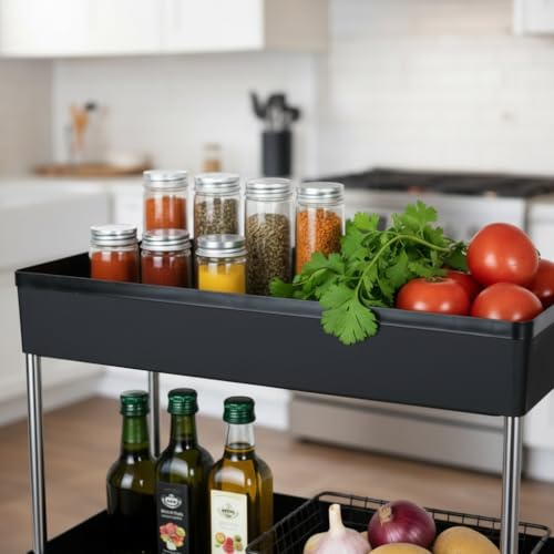 Image of Umite Chef 3 Tier Kitchen Trolley Organizer with Wheels | Multipurpose Storage Rack | Vegetable & Fruit Basket Stand | Rolling Utility Cart for Kitchen, Bathroom, Office - Black