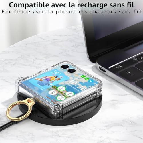 WATACHE Clear for Samsung Galaxy Z Flip 7 Case with Ring Flower Protective Cover for Galaxy Z Flip 7 2025 5G for Women - A – vue 5