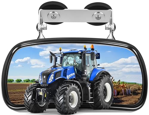 Ckepvo Magnetic Tractor Mirror - Heavy Duty Stainless Steel Rear/Side View Mirror for John Deere Forklift & Golf Cart Adjustable U-Bracket Design No Vibration & Wide Angle Visibility (Black 1pcs)