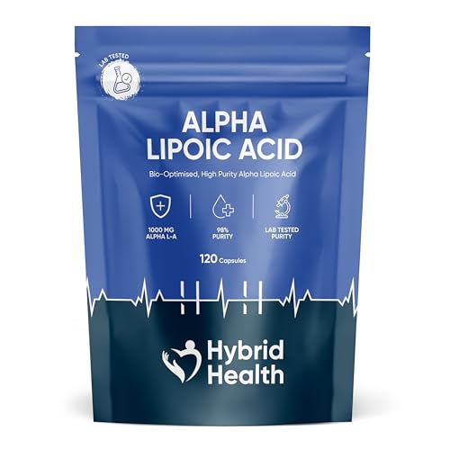 Hybrid Health Alpha Lipoic Acid 1000mg Supplement - 98% Lab-Tested Purity ALA 120 Vegan Capsules High-Strength Formula 2 Months Supply
