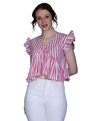 Image of GRECIILOOKS Tops for Women - Cotton Lining Pattern Stitched Regular Fit T-Shirt with Fancy Sleeve for Girls,Suitable for Festival,Office,Travelling,Dating,Regular Fit T-Shirt for Ladies(Pack of 1)