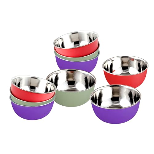 Zaib Stainless Steel and Plastic Coated Microwave Safe Bowls | Multipurpose Storage Containers | No Lid | Capacity - 300 ML (12 CM- 9 Pcs Multicolor)