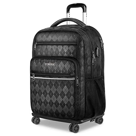 Rolling Backpack, 17 Inch Large Roller Backpack for Women Men with USB Charging Port,Trolley School Backpack,Carry on Wheeled Laptop Backpack Luggage Suitcase for College Travel Business,Black