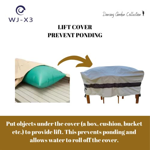 Wj-X3 Rectangular Outdoor Table Cover, Heavy Duty Furniture Cover Waterproof, High Wind Resistant Design For Patio Furniture 108W X 83D X 28H Inches, Beige & Coffee #TOP6