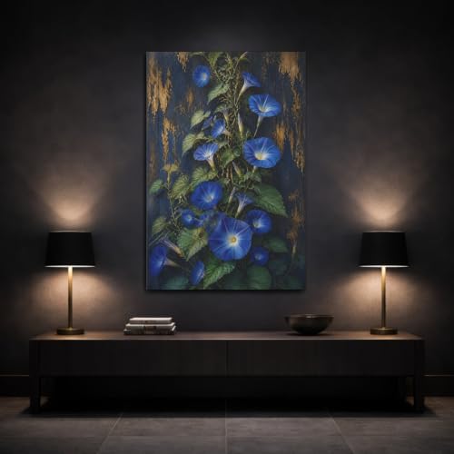 Morning Glory Flowers On Wood Canvas Print – Living Room, Above Fireplace 16×24 inch (40×60 cm) - Vertical / 1.25 inch (3 cm) – vue 3