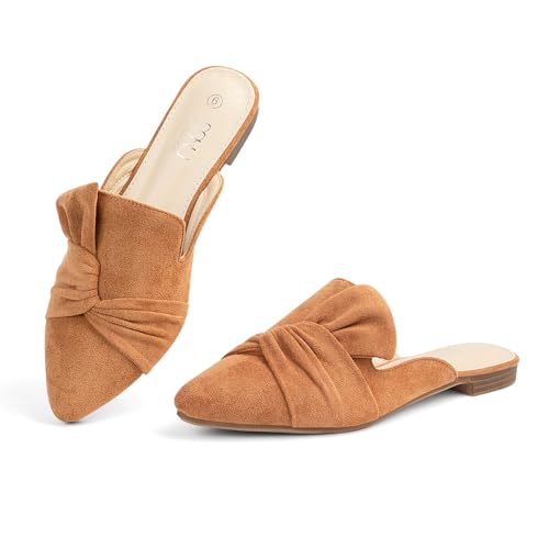 MUSSHOE Women's Comfortable Pointed Toe Slip-On Mules with Knot