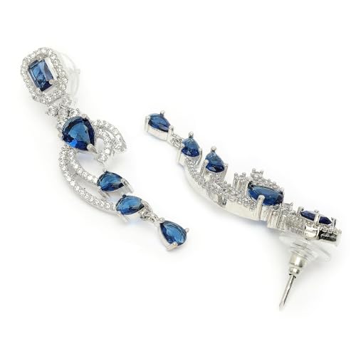 Image of ZENEME Rhodium Plated Silver Toned American Diamond Studded Paisley Necklace With Earrings Jewellery Set For Women & Girls