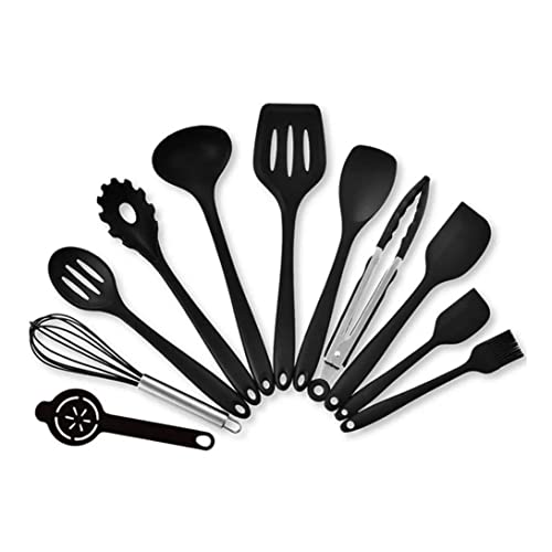 Conjunto de utensílios de cozinha de silicone com 11 peças, resistente ao calor, espátula, colher, e