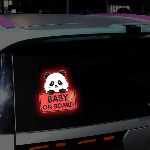 Image of 2PCS Panda Baby On Board Sticker for Cars, Cute Highly Reflective Kids in Car Sticker Sign for Car Window Bumper Truck Auto Warning Decals (Red)