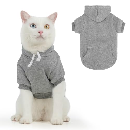 BEAUTYZOO Dog Hoodie & Cat Sweater for Small Dogs Puppy Girls Boys, Fleece Lined Warm Winter Fall Dog Clothes with Leash Hole and Pocket, Ultra-Soft Pet Jacket Coats Kitten Clothing, Grey M