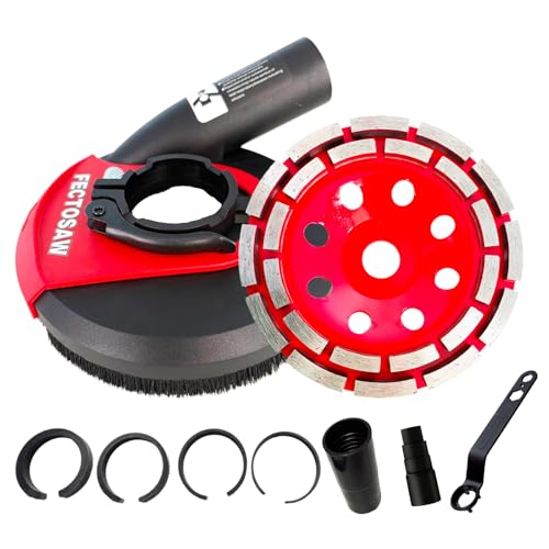 FECTOSAW Dust Shroud for Angle Grinder with Diamond Grinding Cup Wheel, 4.5–5 Inch & 7 Inch, Universal Concrete Surface Grinding Tool for Marble and Granite (5-inch Dust Shroud + Grinding Wheel)