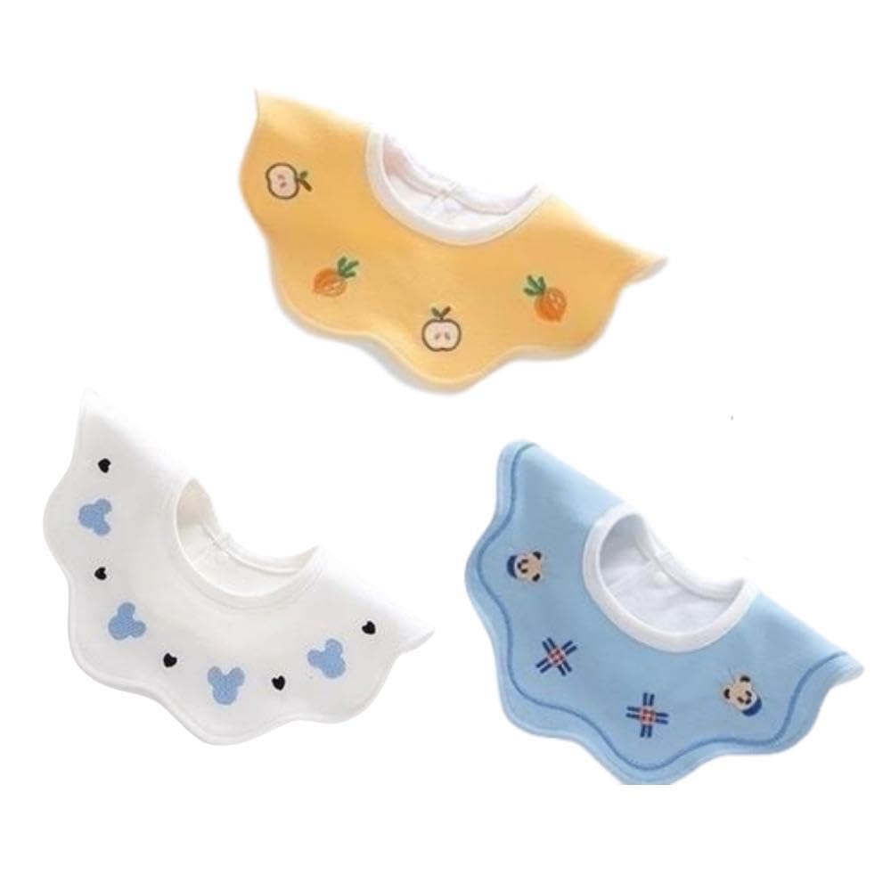 Newborn Pure Cotton Fabric Waterproof Breathable Petal Bib with Snap Closure - Baby Infant Drool Cloth and Feeding Accessories