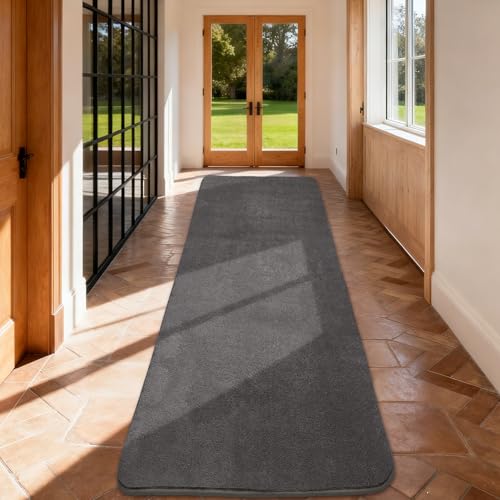 Teppich Läufer Flauschiger Kurzflor, Wohnzimmerteppich, 60X200, Dunkelgrau | Wohnzimmerteppich...