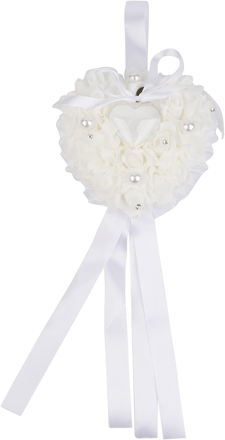 Wedding Ring Pillow,Ring Bearer Box,White Ring Pillow Heart Pearl