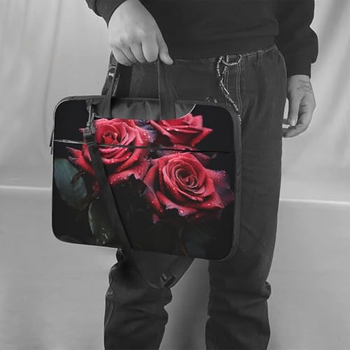 Bolsa Tote para Laptop con Diseño de Rosa Roja y Hoja Negra miniatura 2