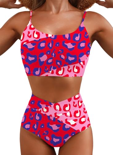 Image of Herseas Women 2 Piece High Waisted Bikini Sets Color Block Popular Swimsuit 2026 Summer Beach Best Bathing Suits