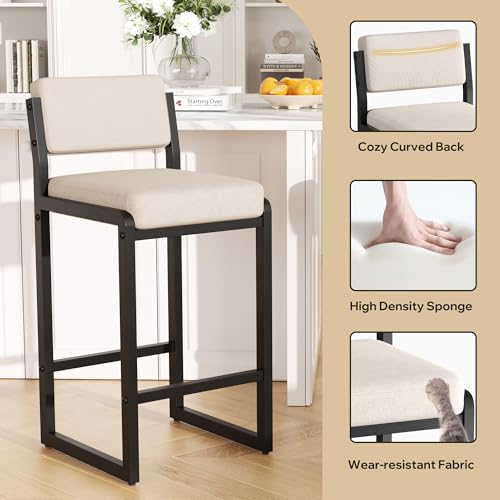 Image of Bar Stools Set of 4, Modern Counter Height Bar Stools with Back,26 inch Camel