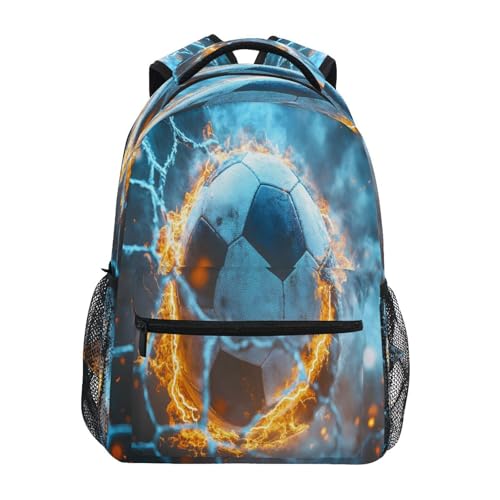 Soccer Football Net Fire Backpack for School Boys Girls Adults Kids Bookbag Laptop Bag 18L