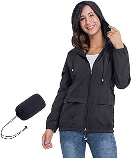 JTANIB Women's Lightweight Packable Waterproof Hooded Rain Jacket S-XXL Black