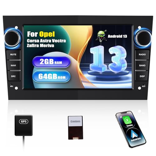 [2+64G] SIXWIN Android 13 Radio Coche para Opel Corsa d/Astra h/Zafira b/Meriva con CarPlay&Android Auto&Mirrorlink,7 Pulgadas Pantalla Táctil con Bluetooth/WiFi/GPS/FM/RDS/USB（Negro）