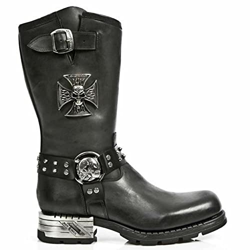 New Rock Mens Boots MR030-S1 Black Western 100% Leather Gothic Platform Shoes