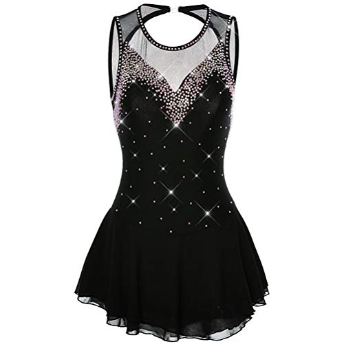 ONUYGCFH Black,S, Women's Girls' Luxury Ice Figure Skating Dress Rhinestone Gymnastics Leotard Winter Sports Competition Costumes