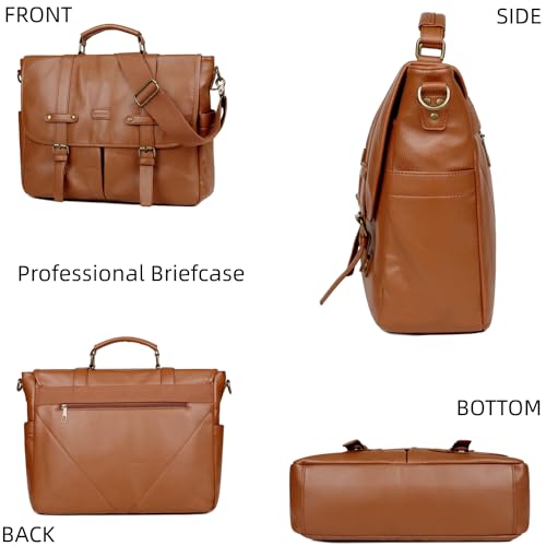 Vegan Leather 15.6 inch Laptop Bag Messenger Bag Briefcase Vintage Crossbody Shoulder Bag for Men and Women YL-012