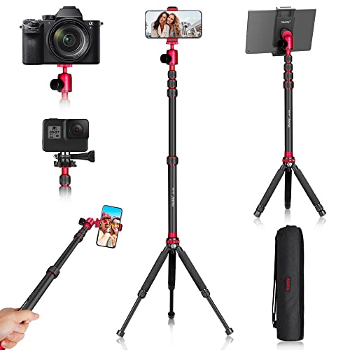 Manbily 5-in-1 Camera Selfie Stick & Tripod - Extendable Travel Monopod with Aluminum Extension Rod, Ball Head, Phone Pad & Projector Holder - Carry Bag for Video Vlog