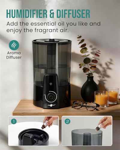 Kaxidol Humidifiers for Bedroom,1.06Gal(4L) Dishwasher Safe Design Easy to Clean, 3-in-1 Humidifier & Aroma Diffuser & Night Light,Top Fill,360° Ultra-Fine Spray,Auto Shut-Off,Home,Baby Nursery,Black - Image 7