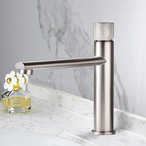 NURUGURE Bathroom Basin Faucet, Brushed Gold Black Nickel Brass Bathroom Basin Faucet Deck Mounted Hot Cold Mixer Tap for Vanity Sink