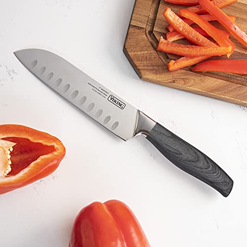 Viking Culinary German Steel Hollow Handle Cutlery Set, 6 Piece, Includes Protective Plastic Sleeve, All Essential Knife Types, Dishwasher Safe, Ash Wood Pattern Handles #TOP4