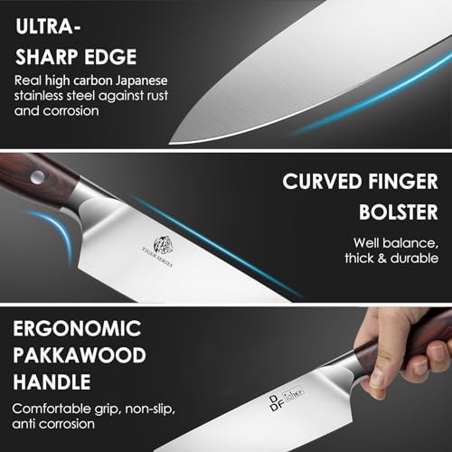 Image of DDF iohEF Knife Set 3 Piece, Sharp Kitchen Knife Set Professional Chef Knife Set for Kitchen Japanese Stainless Steel Cooking Knives with Ergonomic Pakkawood Handle