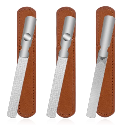 Stainless Stell Nail File,3 Pieces Professional Double Sided Metal Nail File With Leather Case Heavy Duty Nail File Reusable Manicure Filer Nail Files For Natural Nails With Anti-Slip Handle Metal Fi #TOP1