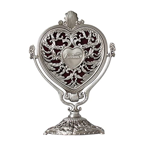 Sehamano Vintage Heart Shaped Vanity Mirror With Embossed Feather/Antique & Luxury Decorative Table Top Retro Mirror With Mounted Bead For Bedroom, Living Room And Room Decor (Tin (Matt Silver)) #TOP2