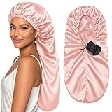 YANIBEST Lange Haube Geflecht Haube zum Schlafen Verstellbare Satin-Seidenhaube für Zöpfe Schlafhaube für Frauen Locs