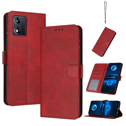 QiongniAN Compatible with Motorola Moto E13 Leather Case,Compatible with Motorola Moto E13 XT2345-1 XT2345-2 XT2345-3 XT2345-4 Case PU Leather Phone Flip Cover Red