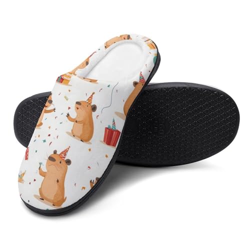 Cute Capybara Happy Birthday Women's Cotton Slippers Indoor Outdoor Slip-on Warm House Shoes with Anti-Skid Rubber Sole4
