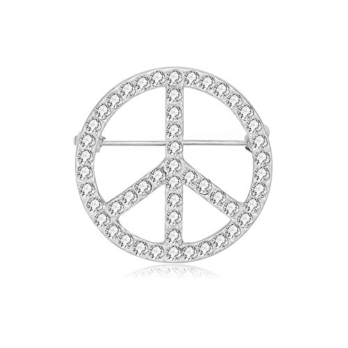 Image of Gold Silver Clear Crystal Peace Symbol Sign Brooch Pin