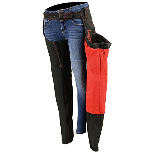 Milwaukee Leather Sh1182 Women's Black With Red Textile Motorcycle Riding Chaps With Tribal Embroidery - X-Large #TOP3